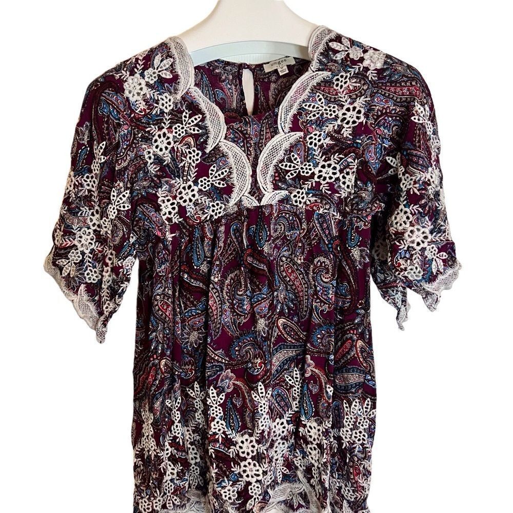 Umgee Peasant Floral Lace Cottagecore Size Medium Tunic with Eyelet